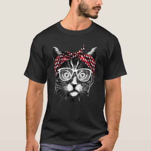 Cute Cat Wearing Bandana And Glasses Men Women Kid T_Shirt