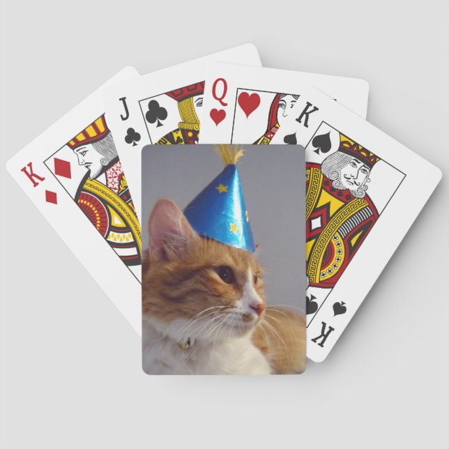 Cute Cat Wearing Blue Party Hat Playing Cards (Back)