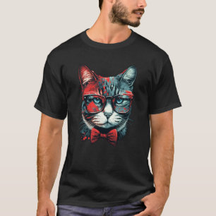 Cute Cat wearing bow tie and red sunglasses cat T-Shirt
