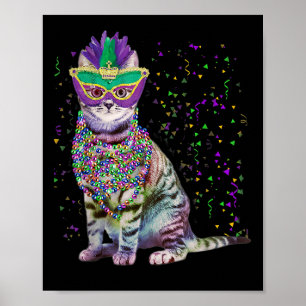 Cute Cat Wearing Carnival Mask Mardi Gras Cat Love Poster