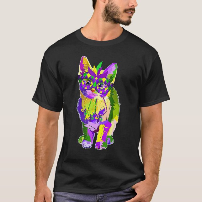 Cute Cat Wearing Carnival Mask Mardi Gras Cat T-Shirt (Front)