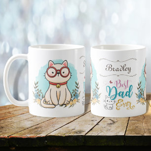 Cute Cat Wearing Glasses Best Dad Ever Themed Coffee Mug