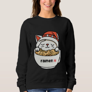cute cat wearing hat christmas , and eating ramen sweatshirt