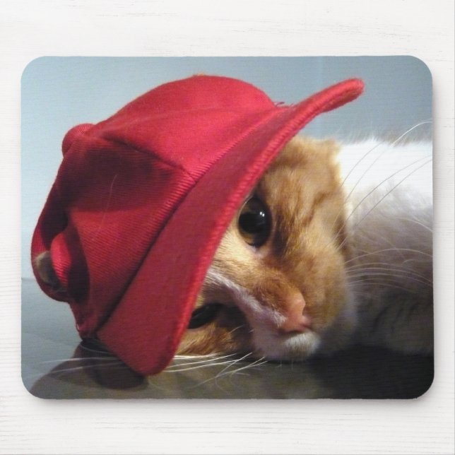 Cute Cat Wearing Red Cap Mousepad (Front)