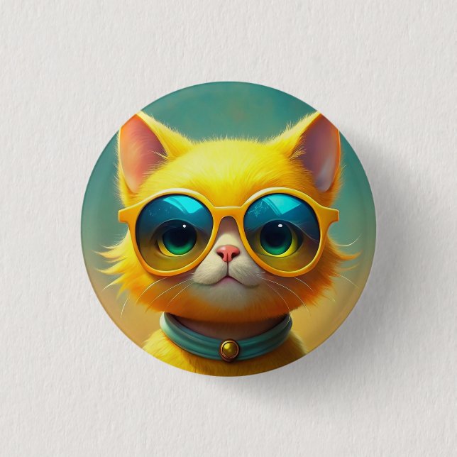 Cute cat wearing sunglasses button (Front)