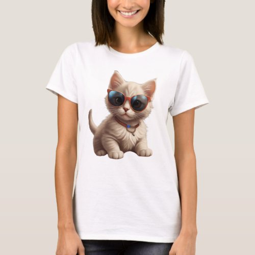 cute cat wearing sunglasses funny cat T_Shirt