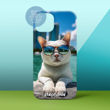 Cute Cat Wearing Sunglasses In Miami Sun Case-mate Iphone 14 Plus Case by icases at Zazzle