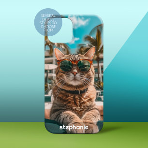 Cute Cat Wearing Sunglasses in Miami Sun Case-Mate iPhone 14 Plus Case
