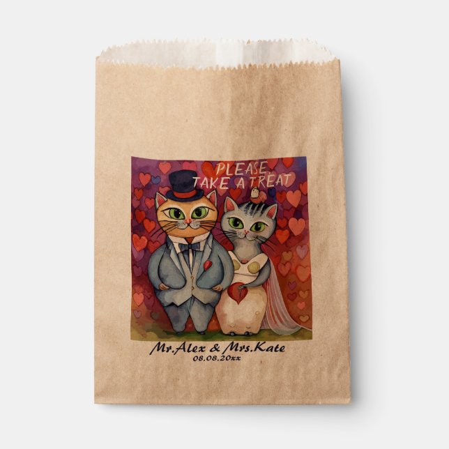 Cute Cat Wedding Favor Bag (Front)