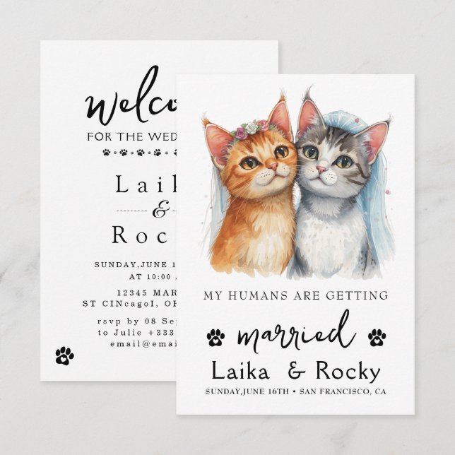 Cute Cat Wedding Invitation (Front/Back)