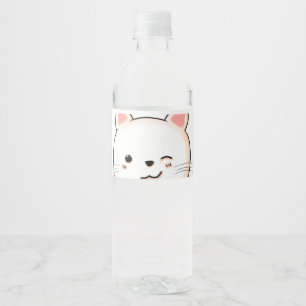 Cute Cat whiskers Wink White Cat Pet Owner Water Bottle Label