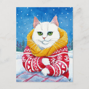 Cute cat white Christmas Maine Coon postcard