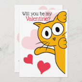 Cute Cat Will You Be My Valentine Flat Greeting Card (Front/Back)