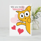 Cute Cat Will You Be My Valentine Flat Greeting Card (Standing Front)