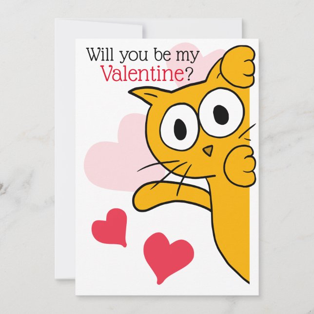 Cute Cat Will You Be My Valentine Flat Greeting Card (Front)