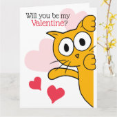 Cute Cat Will You Be My Valentine Greeting Card (Yellow Flower)