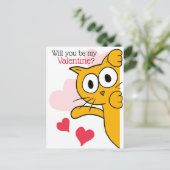 Cute Cat Will You Be My Valentine Postcard (Standing Front)