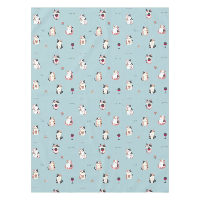 Cute Cat & Wine Tablecloth (Front)