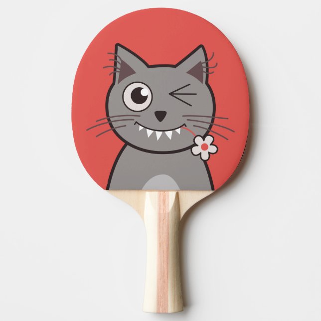 Cute Cat Winking Cartoon Kitty Ping-Pong Paddle (Front)