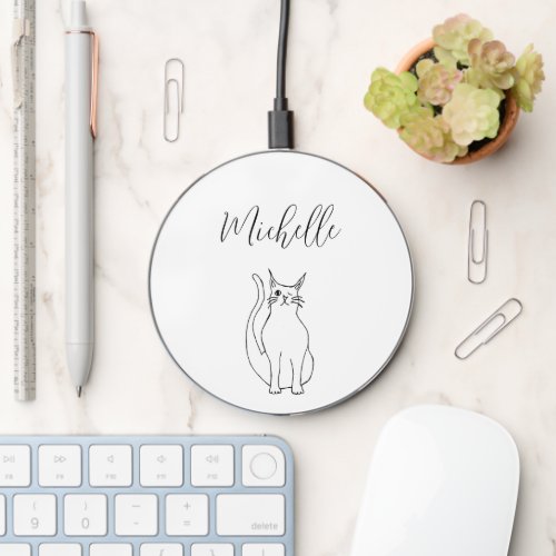 Cute Cat Winking Kitty Cartoon Personalized Wireless Charger