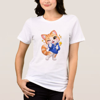 Cute Cat Winking Sticker Tri-Blend Shirt