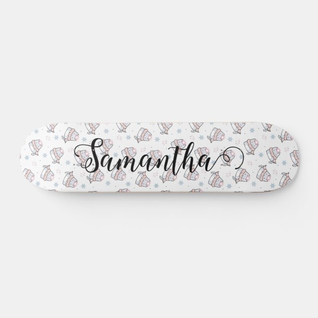 Cute Cat Winter Christmas Pattern Custom  Skateboard (Horz)