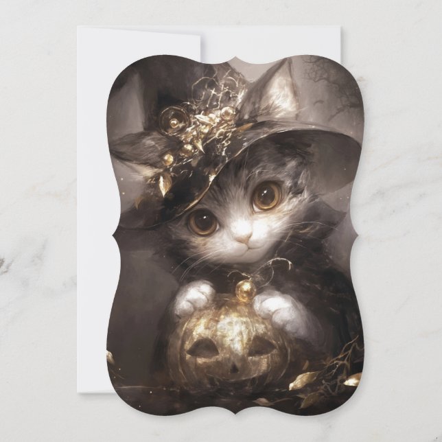 Cute Cat Witch Halloween Baby Shower Invitation (Back)