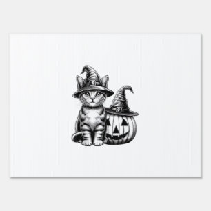Cute Cat Witch Hat Pumpkin Halloween Cat Lover Boy Sign
