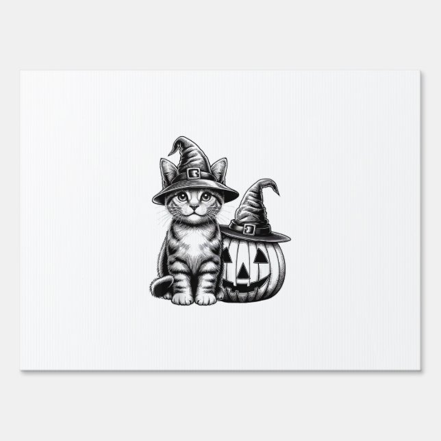 Cute Cat Witch Hat Pumpkin Halloween Cat Lover Boy Sign (Front)