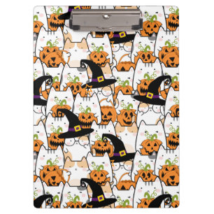 Cute Cat Witch Holding Bumkin Halloween Clipboard