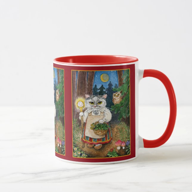 Cute cat witch, owl, fairy tale nature mug (Right)