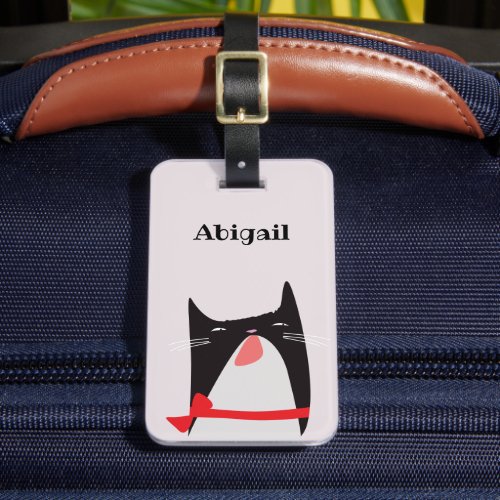 Cute Cat with a Beau Tie Cartoon Luggage Tag