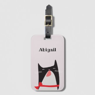 Cute Cat with a Beau Tie Cartoon Luggage Tag