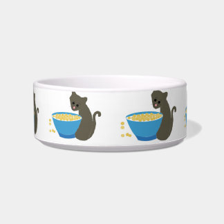 Cute Cat with a Blue Cat Food Dish