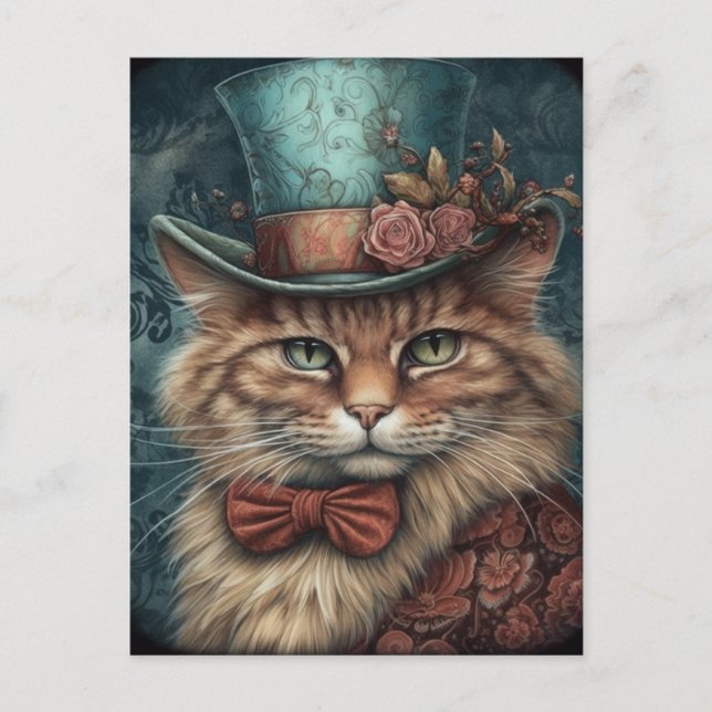 Cute Cat With a Blue Tophat Postcard (Front)