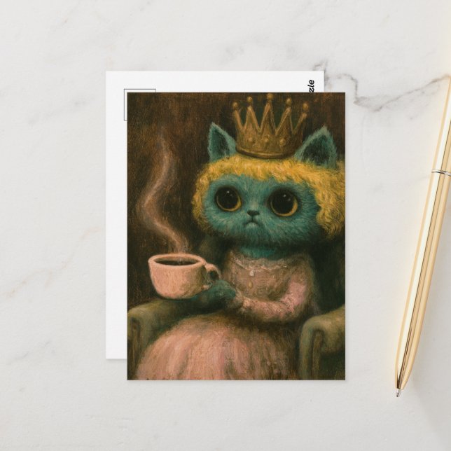 Cute cat with a coffee postcard (Front/Back In Situ)