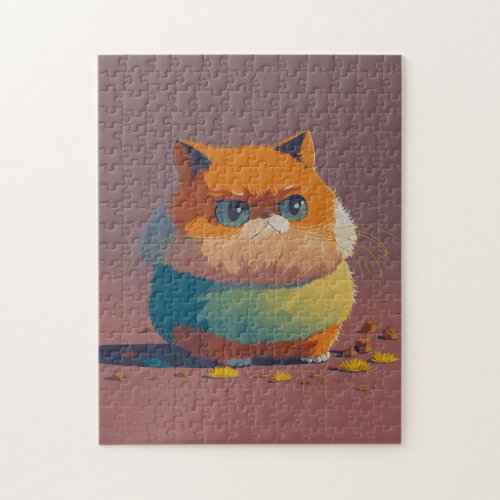 cute cat with a grumpy face on purple jigsaw puzzle