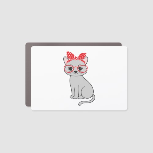 Cute cat with a headscarf and glasses   car magnet