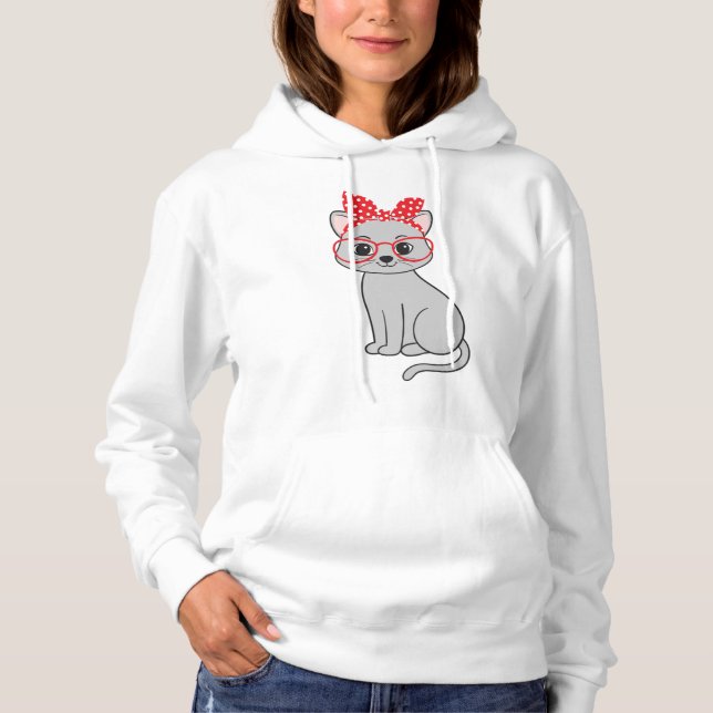 Cute cat with a headscarf and glasses   hoodie (Front)