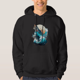 Cute Cat with a ocaen wave Illustration 1 Hoodie