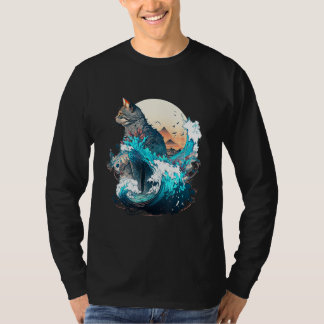 Cute Cat with a ocaen wave Illustration 1 T-Shirt