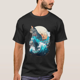 Cute Cat with a ocaen wave Illustration 1 T-Shirt
