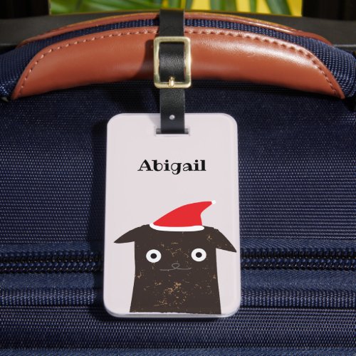 Cute Cat with a Santa Hat Cartoon _ Christmas Luggage Tag