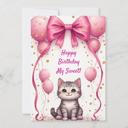 Cute Cat With Balloons For Birthday 