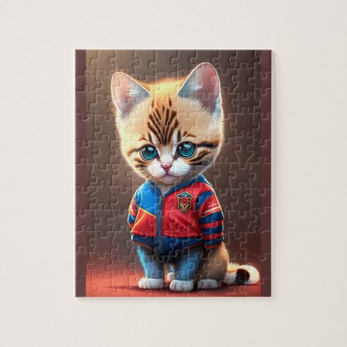Cute Cat With Barcelona Soccer Team T Shirt Jigsaw Puzzle