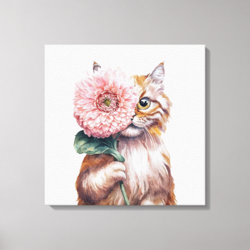  Cute Cat with Big Flower Adorable Persian Cat Canvas Print