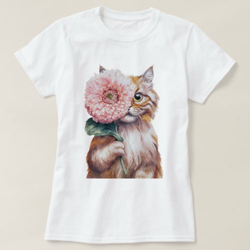  Cute Cat with Big Flower Adorable Persian Cat T_Shirt