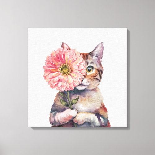 Cute Cat with Big Flower Adorable  Siamese Cat Canvas Print