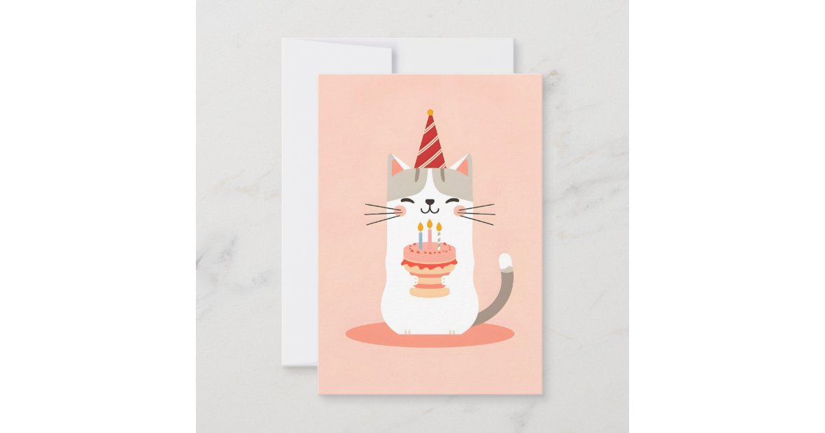 Cute cat with birthday cake card | Zazzle