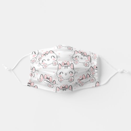 Cute Cat With Bow Adult Cloth Face Mask